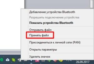 Выбор раздела «Принять файл»